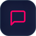 Icône de discussion stylisée avec un fond sombre et une bulle de dialogue rose, représentant une application de messagerie ou de communication.
