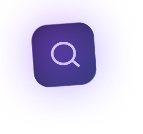 Icône de recherche sur fond violet, symbolisant la fonctionnalité de recherche dans une application ou un site web.