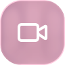 Icône de caméra vidéo sur fond rose, représentant une fonction d'enregistrement ou de diffusion vidéo.