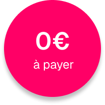 Icône circulaire rose indiquant un montant de 0€ à payer, symbolisant une offre gratuite ou sans frais.